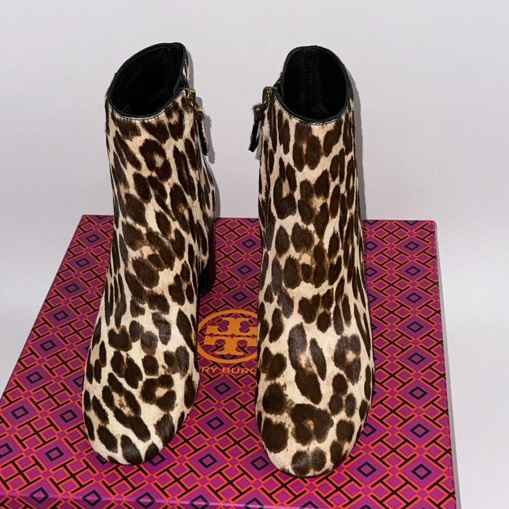 Tory Burch Brooke Bootie Ankle Boots 70MM Round Toe Leopard NEW Women's 6